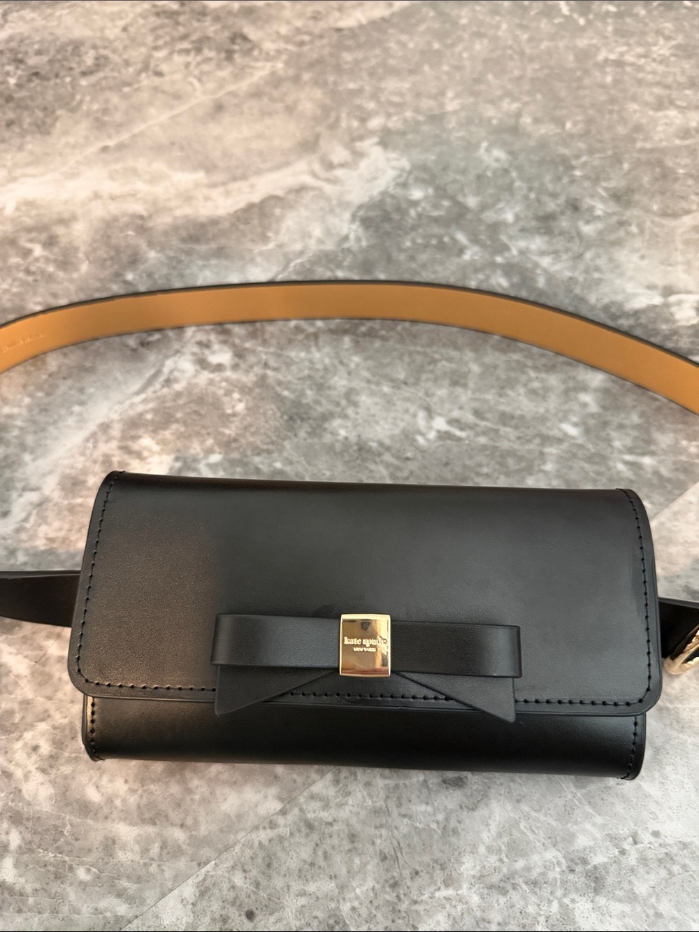 kate spade Black Leather Bow Belt Bag with Gold Accent